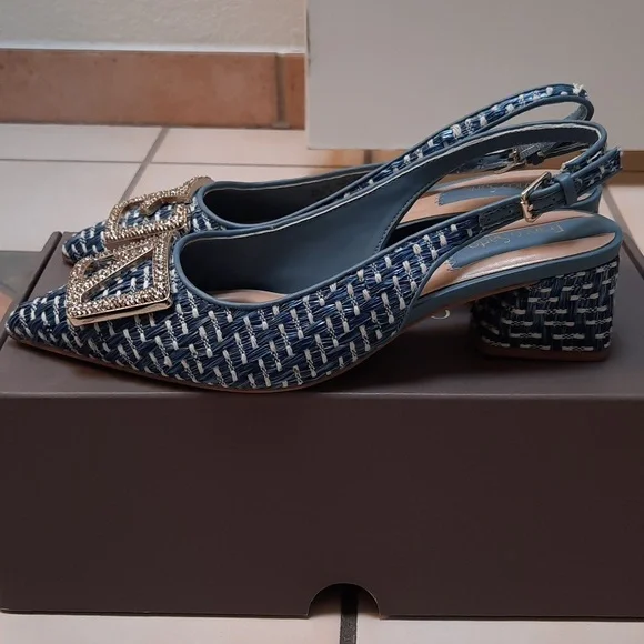 Franco Sarto Textured Blue Slingback Heels Sz 6.5 - Picture 3 of 9
